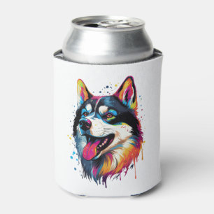 colourful Siberian Husky dog in PopArt style Can Cooler