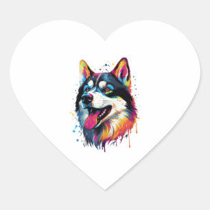 colourful Siberian Husky dog in PopArt style   Heart Sticker