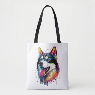 colourful Siberian Husky dog in PopArt style   Tote Bag