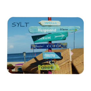 Colourful Signs on Post, Hörnum, Sylt Island Postc Magnet