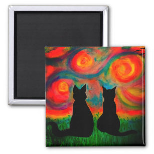 Colourful Silhouette Cat Magnet