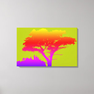 Colourful Silhouette Family Large Tree 1950's Canvas Print
