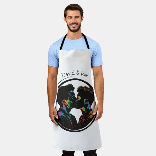 Colourful Silhouette of Gay Couple Personalised Apron (Worn)