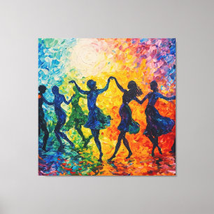 Colourful Silhouettes Dancing Canvas Print