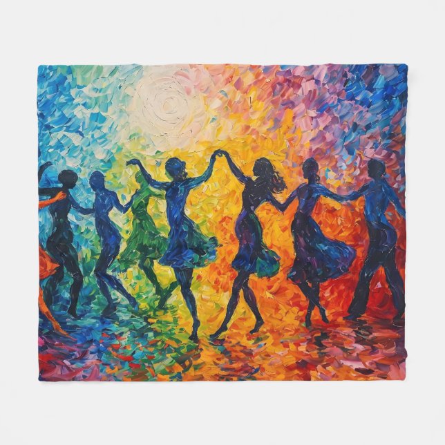 Colourful Silhouettes Dancing Fleece Blanket (Front (Horizontal))