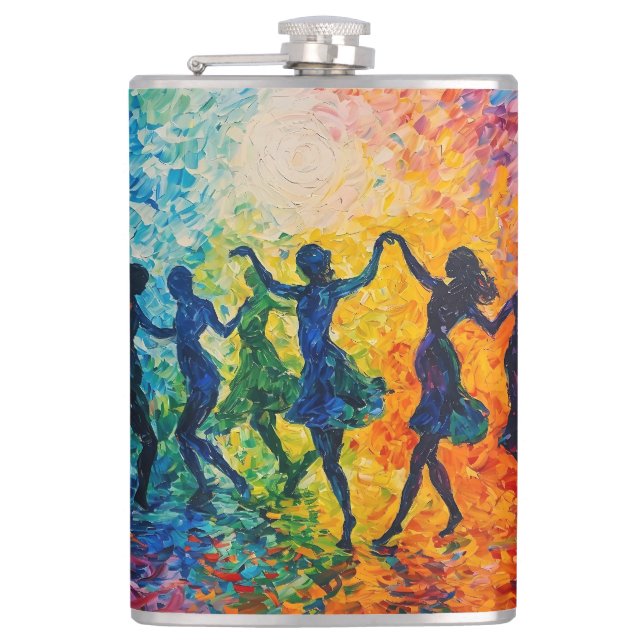 Colourful Silhouettes Dancing Hip Flask (Front)