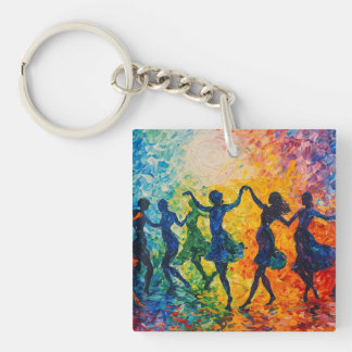 Colourful Silhouettes Dancing Key Ring