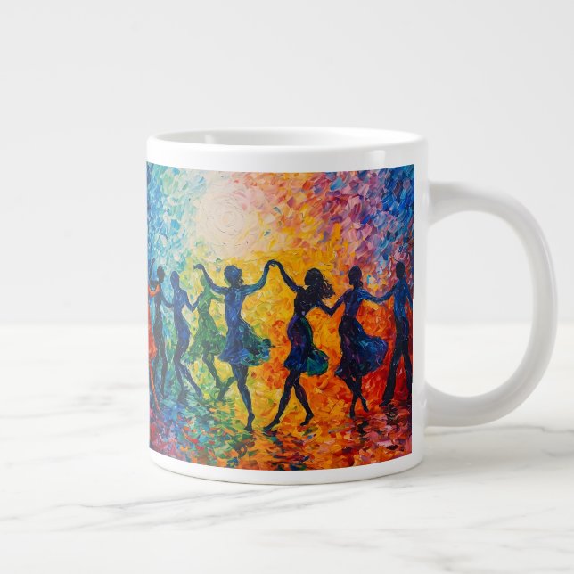 Colourful Silhouettes Dancing Large Coffee Mug (Right)