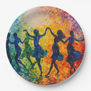 Colourful Silhouettes Dancing Paper Plate