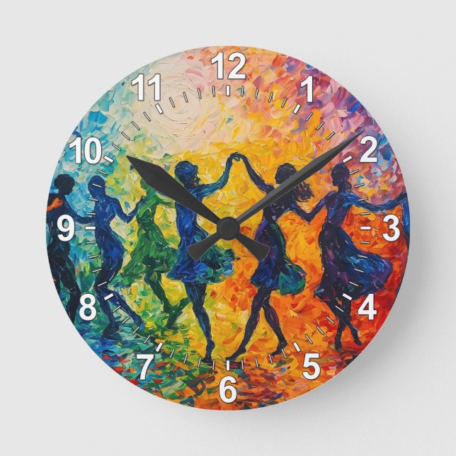 Colourful Silhouettes Dancing Round Clock (Front)