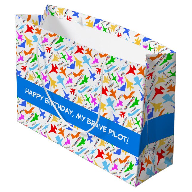 Colourful Silhouettes Of Military Aircrafts Patter Large Gift Bag (Back Angled)