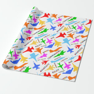 Colourful Silhouettes Of Military Aircrafts Patter Wrapping Paper