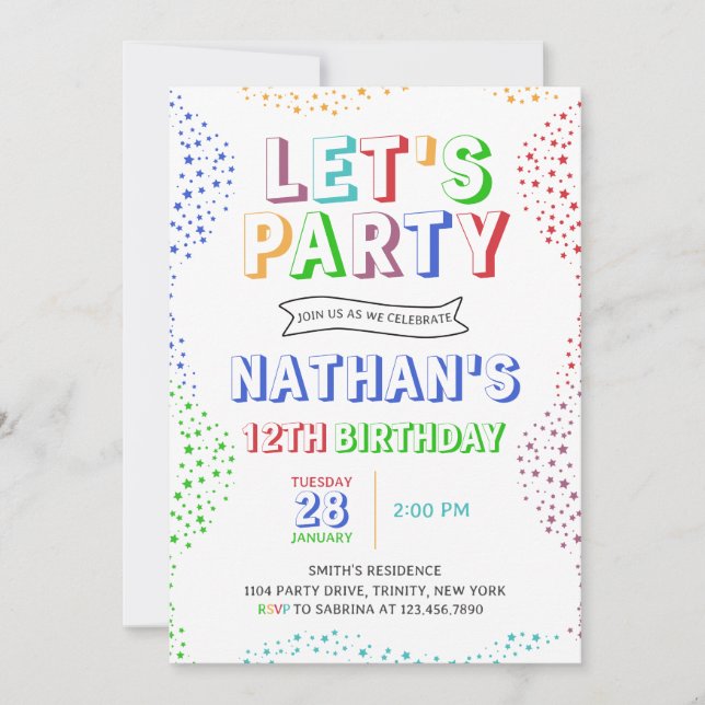 Colourful Simple Boy Birthday Invitation (Front)