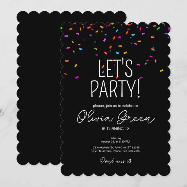 Colourful simple confetti birthday invitation (Front/Back)