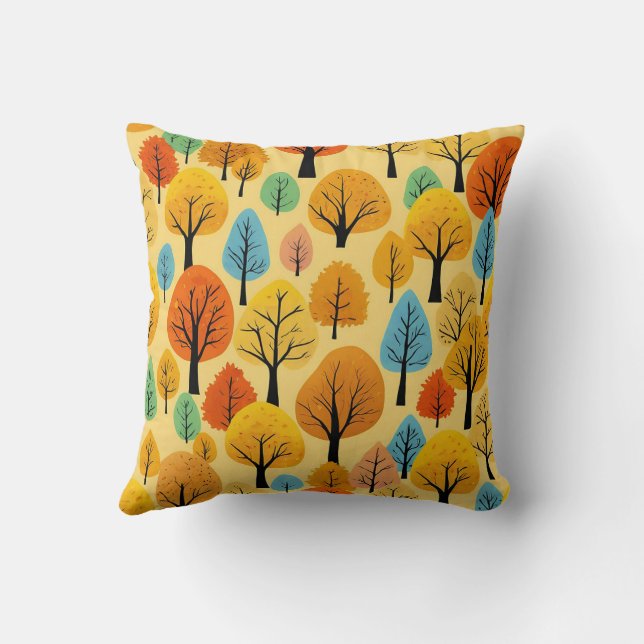 Colourful Simple Farmhouse Autumn Forest  Cushion (Back)