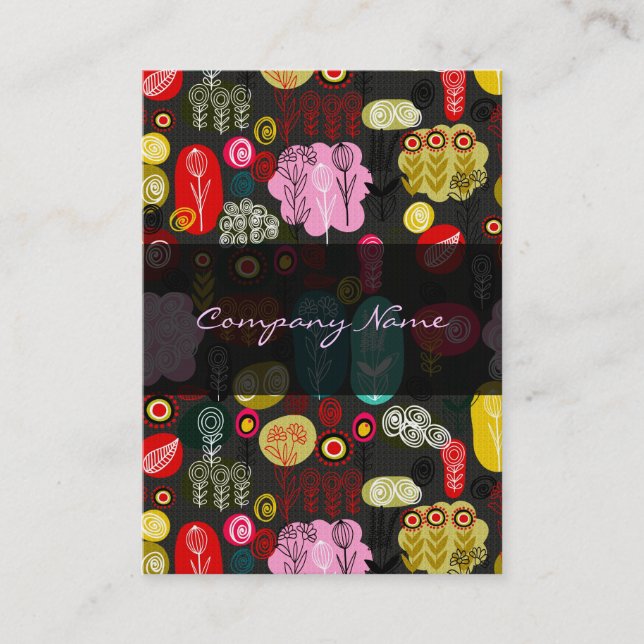 Colourful Simple Hand Drawn Retro Flowers Pattern  Business Card (Front)