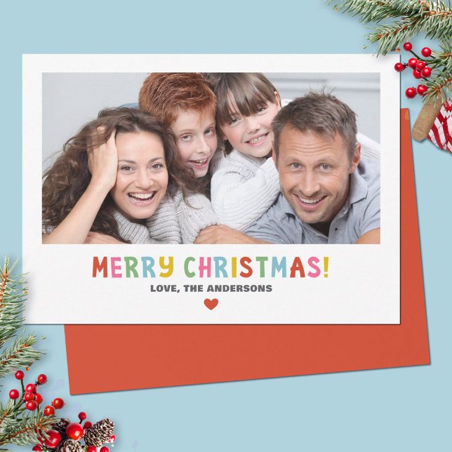 Colourful  Simple Modern Photo Christmas Holiday Card (A bright colorful Merry Christmas photo card. Personalize it with your photo and name.)