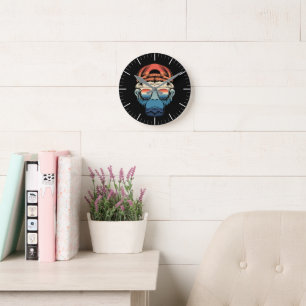 Colourful Simple Monkey With Glasses Round Clock