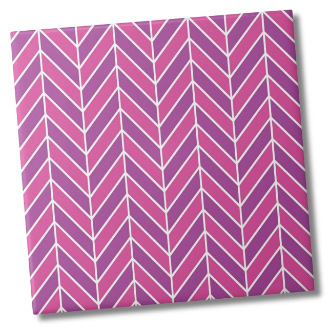 Colourful Simple Pink Purple Herringbone Pattern Tile (Colorful Simple Pink Purple Herringbone Pattern Ceramic Tile)