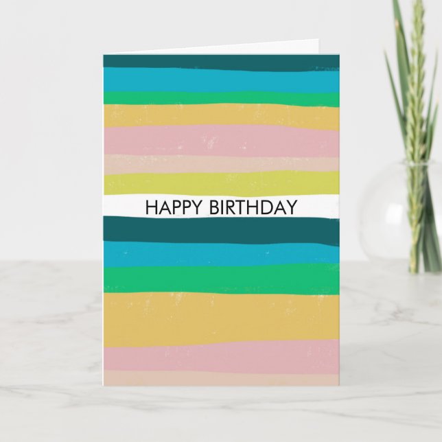 Colourful Simple Stripes HAPPY BIRTHDAY CUSTOM Card (Front)