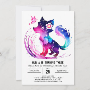 Colourful Simple Wolf Digital Girl Birthday Invitation