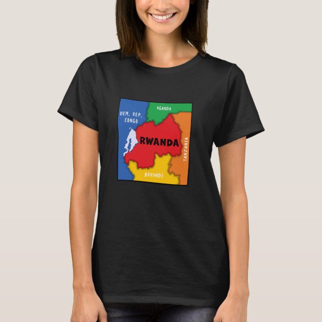 Colourful simplified Rwanda map, neighbouring coun T-Shirt (Front)