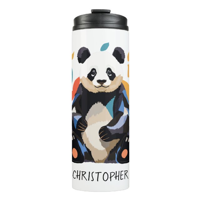 Colourful Sitting Panda Bear Matisse Inspired Name Thermal Tumbler (Front)