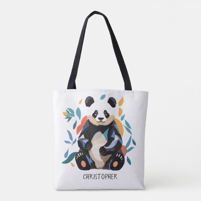 Colourful Sitting Panda Bear Matisse Inspired Name Tote Bag (Back)
