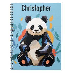 Colourful Sitting Panda Bear Personalised Name Blu Notebook