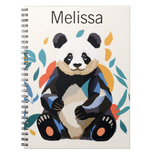 Colourful Sitting Panda Bear Personalised Name Notebook