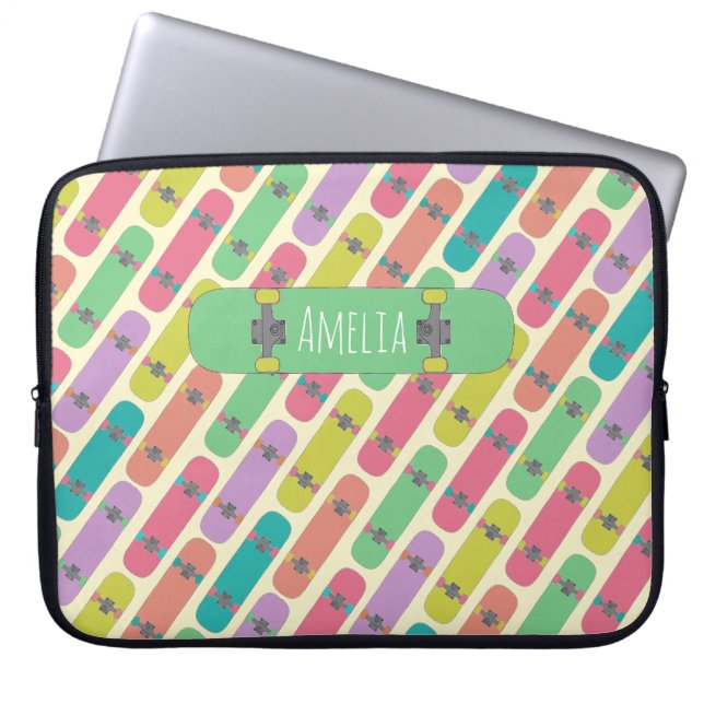 Colourful Skateboard Pattern Personalised Laptop Sleeve (Front)
