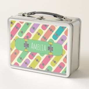 Colourful Skateboard Pattern Personalised Metal Lunch Box
