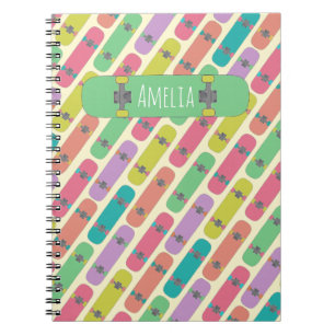 Colourful Skateboard Pattern Personalised Notebook