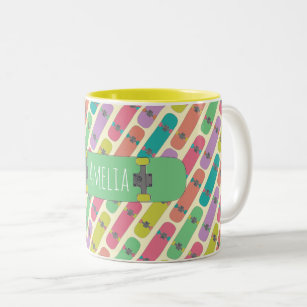 Colourful Skateboard Pattern Two-Tone Coffee Mug