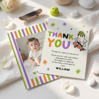 Colourful Skateboarding Ghost B'Day Thank You Card