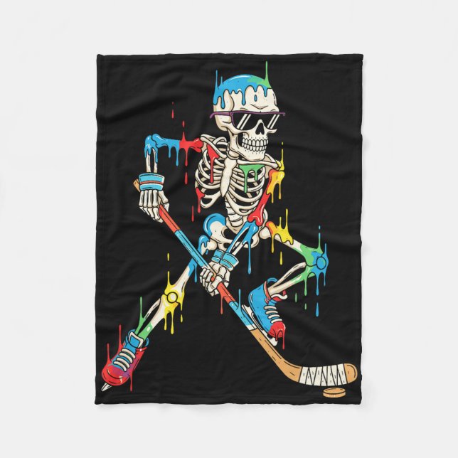 Colourful Skeleton Hockey Ice Cream Drip Player  Fleece Blanket (Front)