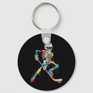 Colourful Skeleton Hockey Ice Cream Drip Player Key Ring