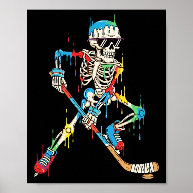 Colourful Skeleton Hockey Ice Cream Drip Player  Poster (Front)