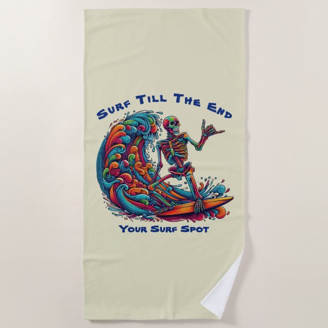 Colourful Skeleton Surfer Beach Towel (Front)