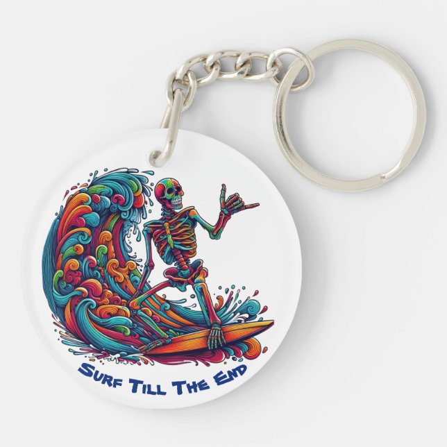 Colourful Skeleton Surfer Key Ring (Back)