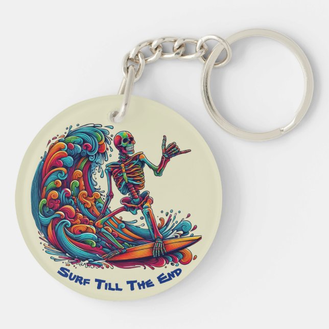 Colourful Skeleton Surfer Key Ring (Back)