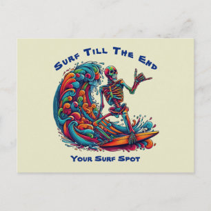 Colourful Skeleton Surfer Postcard