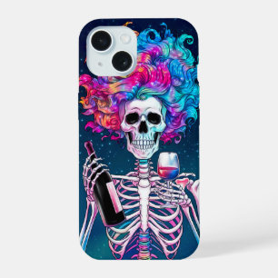 Colourful Skeleton with Wine  iPhone 15 Case