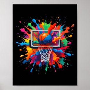 Colourful Sketll Tie Dye Hoop Net Slam Dunk Splash Poster