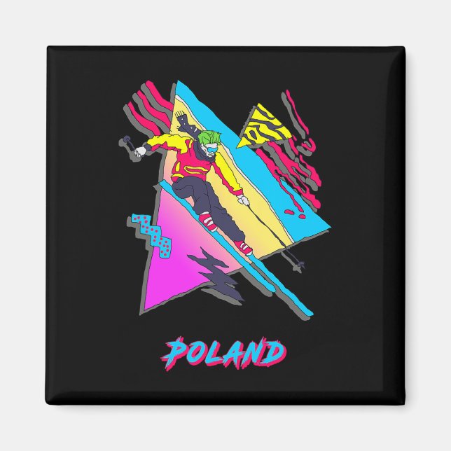 Colourful Skier Graphic Artwork Poland Ski Skiing  Magnet (Front)