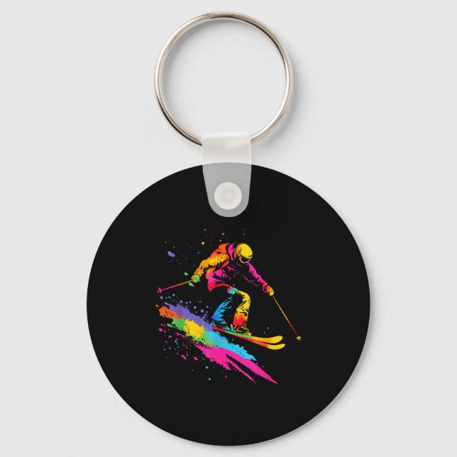 Colourful skiing ski  key ring (Front)