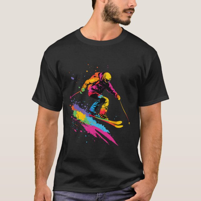 Colourful Skiing Ski  T-Shirt (Front)