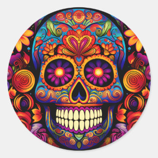 Colourful Skull Art Keychain Sticker
