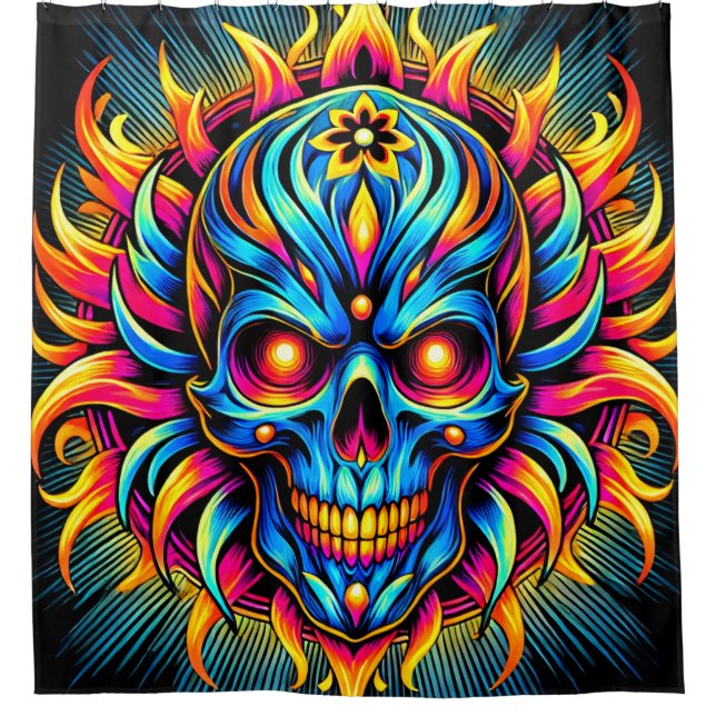 Colourful Skull Art Shower Curtain (Front)