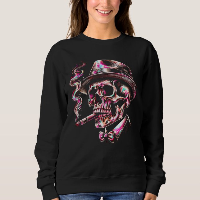Colourful Skull Cigar Art Sweatshirt (Front)